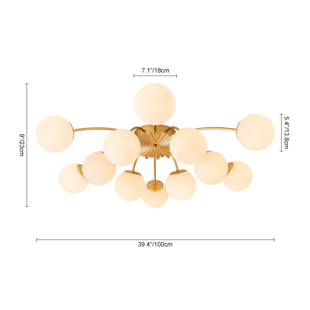 12-Light Opal Glass Sputnik Semi Flush Chandelier