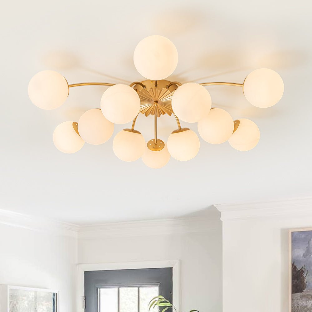 12-Light Opal Glass Sputnik Semi Flush Chandelier