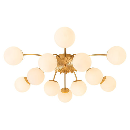 12-Light Opal Glass Sputnik Semi Flush Chandelier