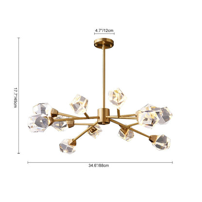 12-Light Sputnik Brass Crystal Glass Chandelier