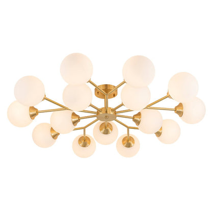 15-Light Opal Glass Branching Sputnik Semi Flush Chandelier