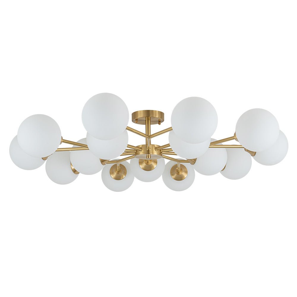 15-Light Opal Glass Branching Sputnik Semi Flush Chandelier