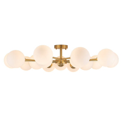 15-Light Opal Glass Branching Sputnik Semi Flush Chandelier