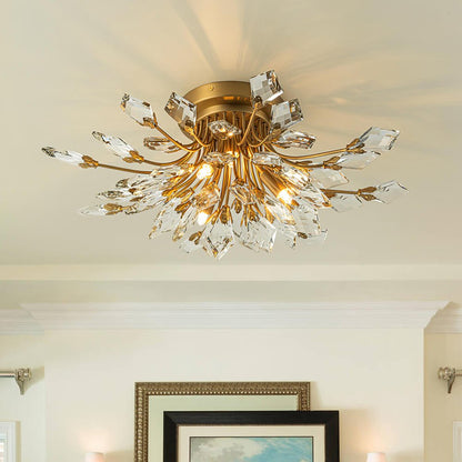 4-Light Crystal Leaf Semi Flush Mount