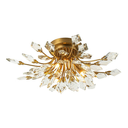 4-Light Crystal Leaf Semi Flush Mount