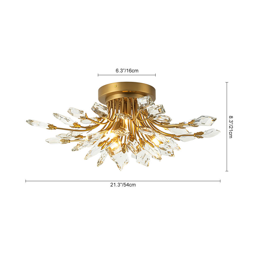 4-Light Crystal Leaf Semi Flush Mount