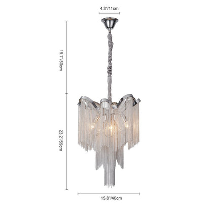 4-Light Silver Tassel Chandelier in Chrome