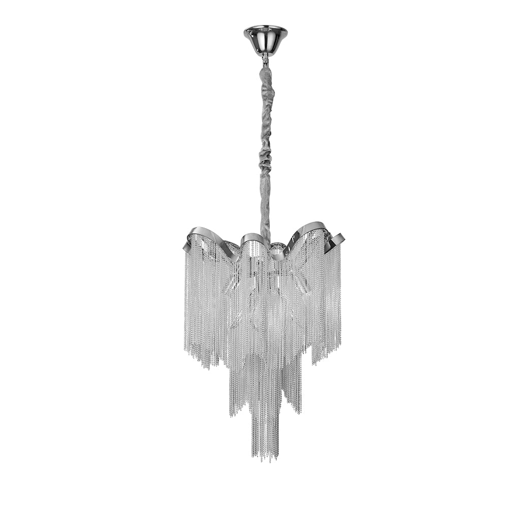 4-Light Silver Tassel Chandelier in Chrome