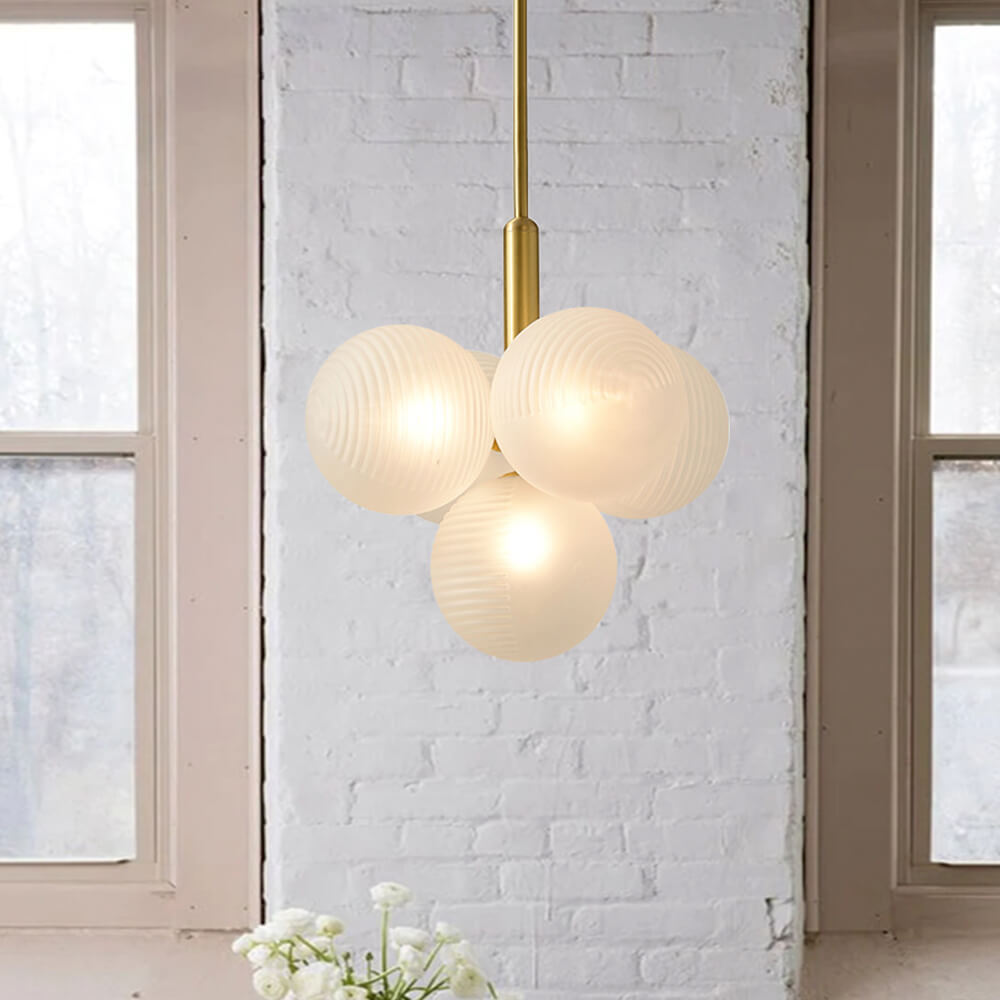 5/13 Light Opal Textured White Glass Shade Bubble Cluster Grape Chandelier